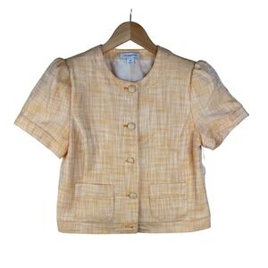New‎ Liz Claiborne Classic Fit Short Sleeve Blazer size 4 Petite Yellow/White